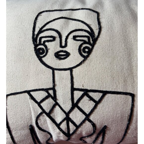 Embroidered Bohemian Deco Pillow Ivory & Black Some Staining See Pics & READ - Picture 6 of 9